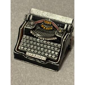 Vintage Enameled Bejeweled Typewriter Trinket Box Collectible
